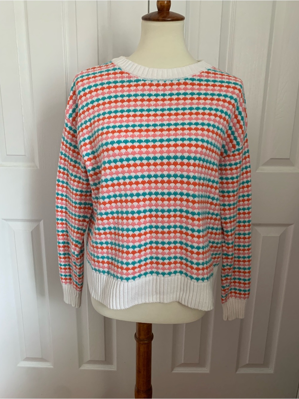 Melrose and Market Women's S Multicolor Striped Knit Crewneck Sweater Cotton